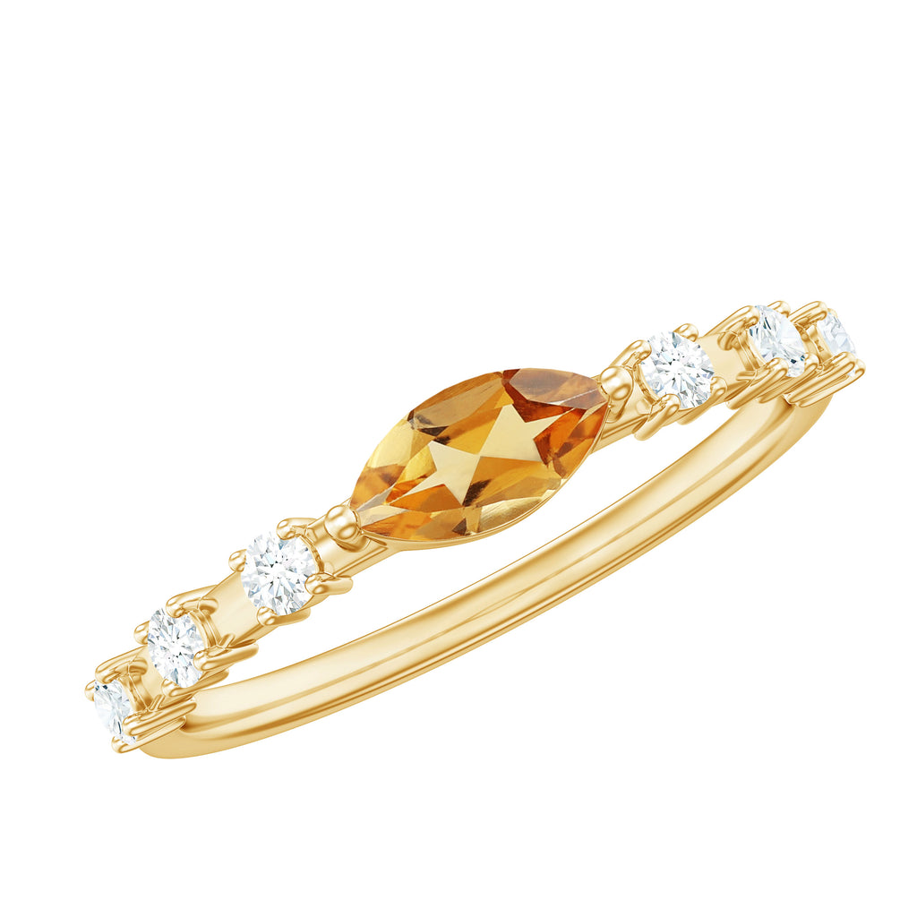 0.50 CT Natural Citrine East West Ring with Diamond Stones Citrine - ( AAA ) - Quality - Rosec Jewels