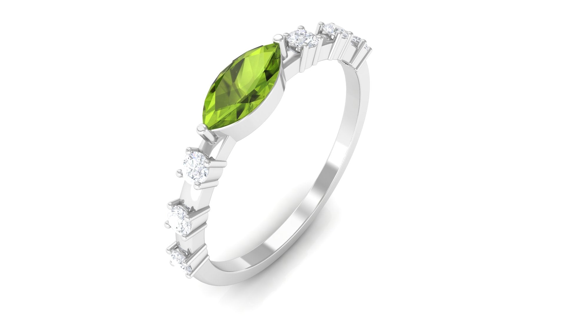 0.75 CT Peridot East West Ring with Diamond Accent Peridot - ( AAA ) - Quality - Rosec Jewels