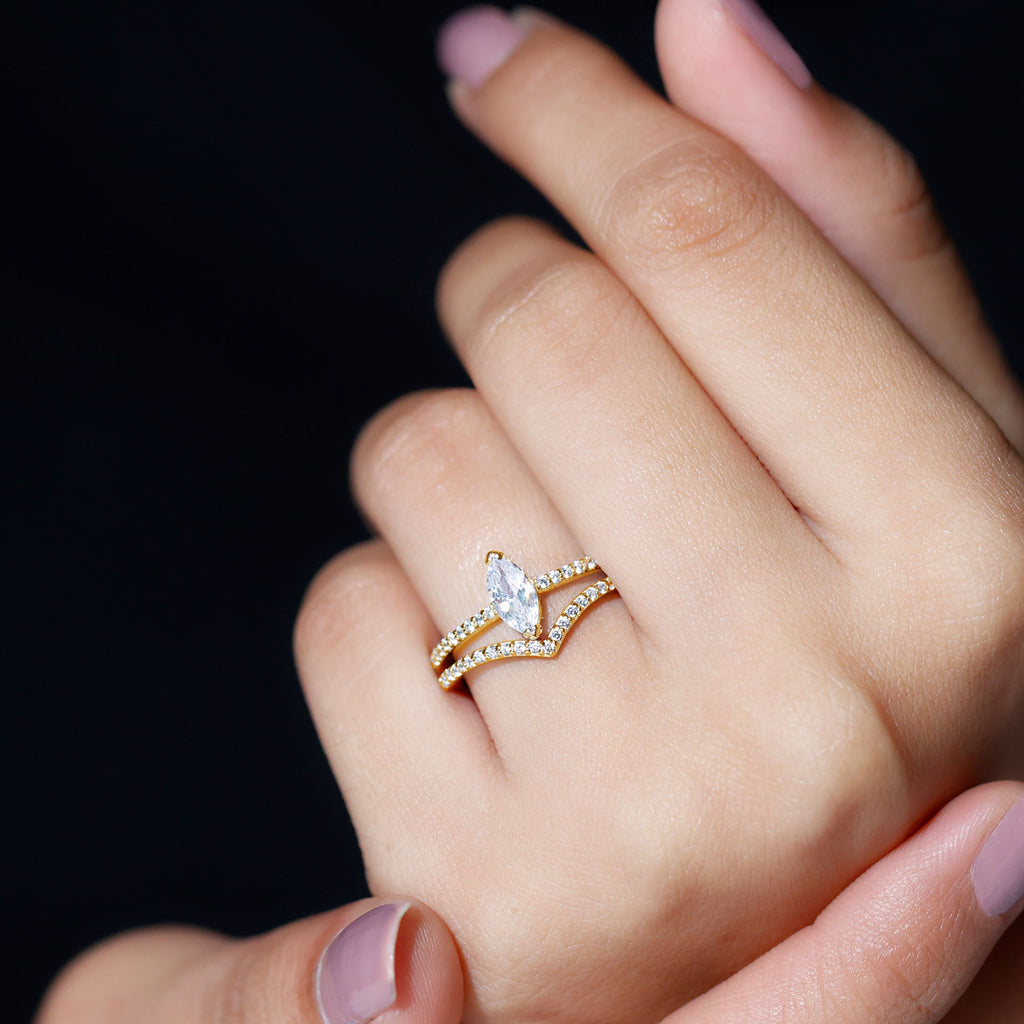 1.25 CT Marquise Cut Zircon Wedding Ring Set in Gold Zircon - ( AAAA ) - Quality - Rosec Jewels