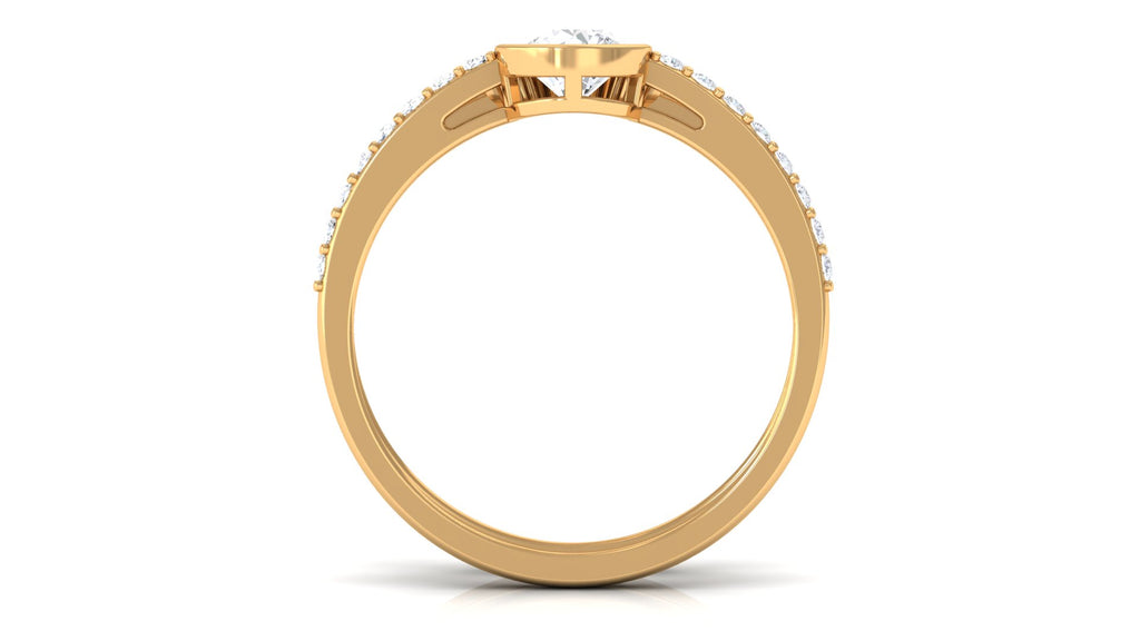 1 CT Bezel Set Cubic Zirconia Solitaire Bridal Ring Set in Gold Zircon - ( AAAA ) - Quality - Rosec Jewels