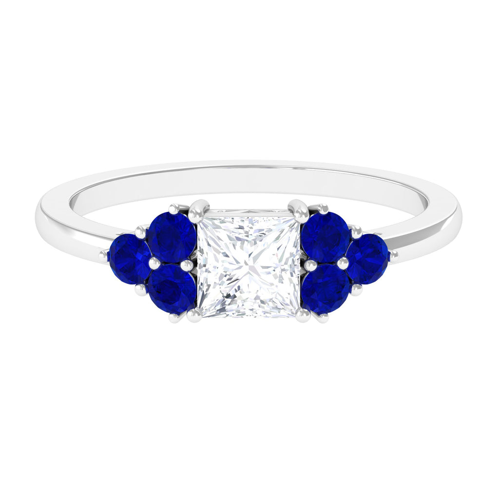 1.50 CT Princess Cut Zircon Ring with Created Blue Sapphire Trio Zircon - ( AAAA ) - Quality - Rosec Jewels