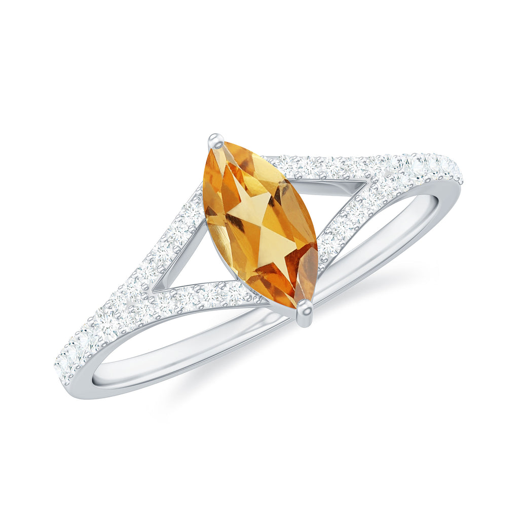 1 CT Split Shank Marquise Cut Citrine Ring with Diamond Accent Citrine - ( AAA ) - Quality - Rosec Jewels