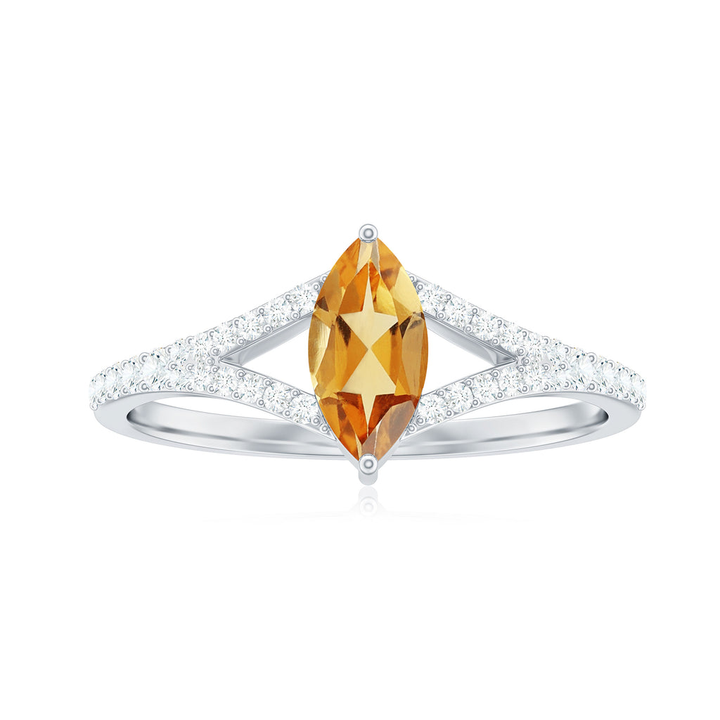 1 CT Split Shank Marquise Cut Citrine Ring with Diamond Accent Citrine - ( AAA ) - Quality - Rosec Jewels