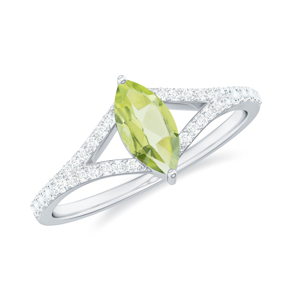 1 CT Natural Peridot Engagement Ring with Diamond Accent Peridot - ( AAA ) - Quality - Rosec Jewels