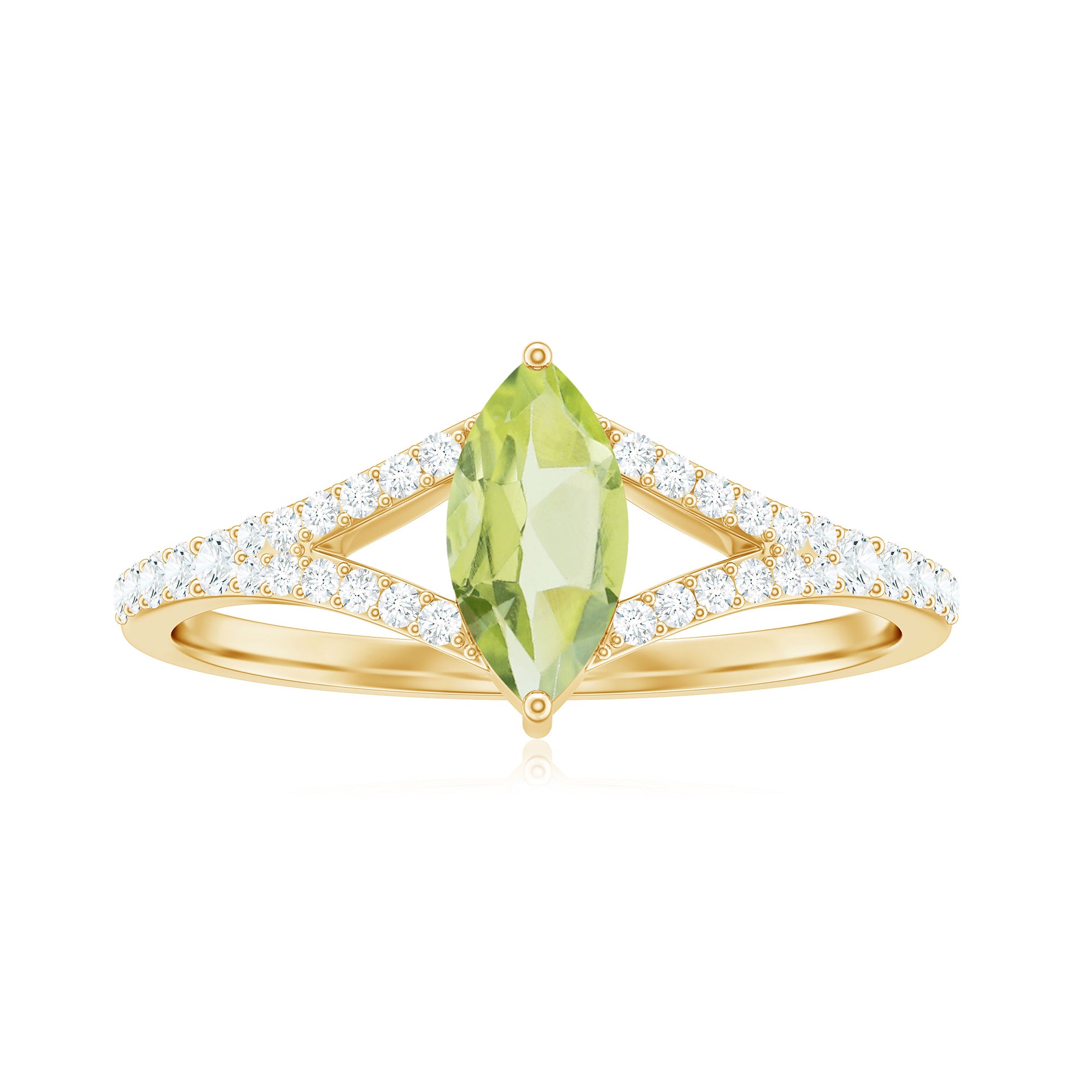 1 CT Natural Peridot Engagement Ring with Diamond Accent Peridot - ( AAA ) - Quality - Rosec Jewels
