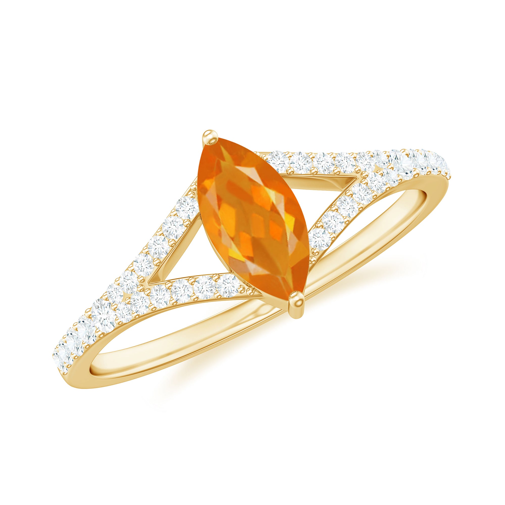 Marquise Fire Opal Split Shank Engagement Ring with Diamond Fire Opal - ( AAA ) - Quality - Rosec Jewels