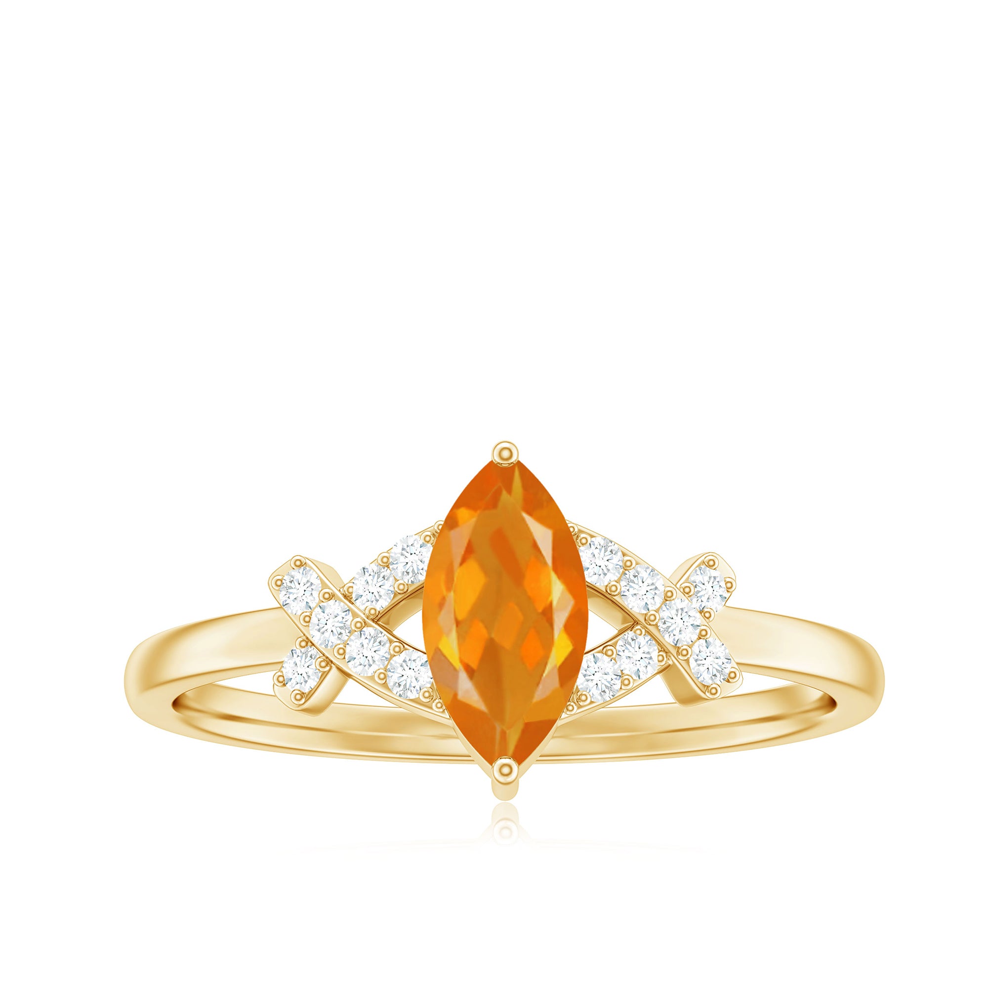 1/2 Carat Fire Opal Marquise Solitaire Ring with Diamond Fire Opal - ( AAA ) - Quality - Rosec Jewels