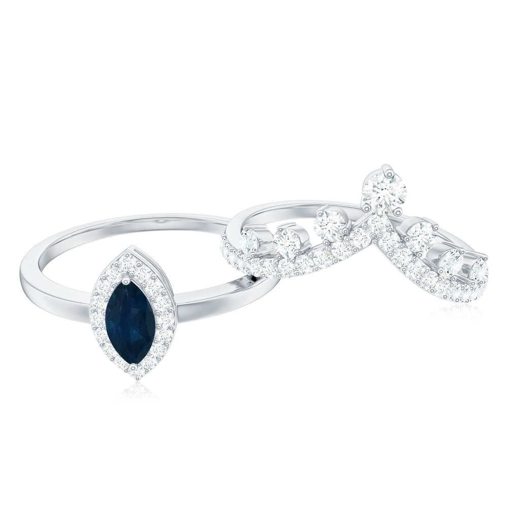 1.5 CT Marquise Blue Sapphire and Diamond Designer Ring Set Blue Sapphire - ( AAA ) - Quality - Rosec Jewels