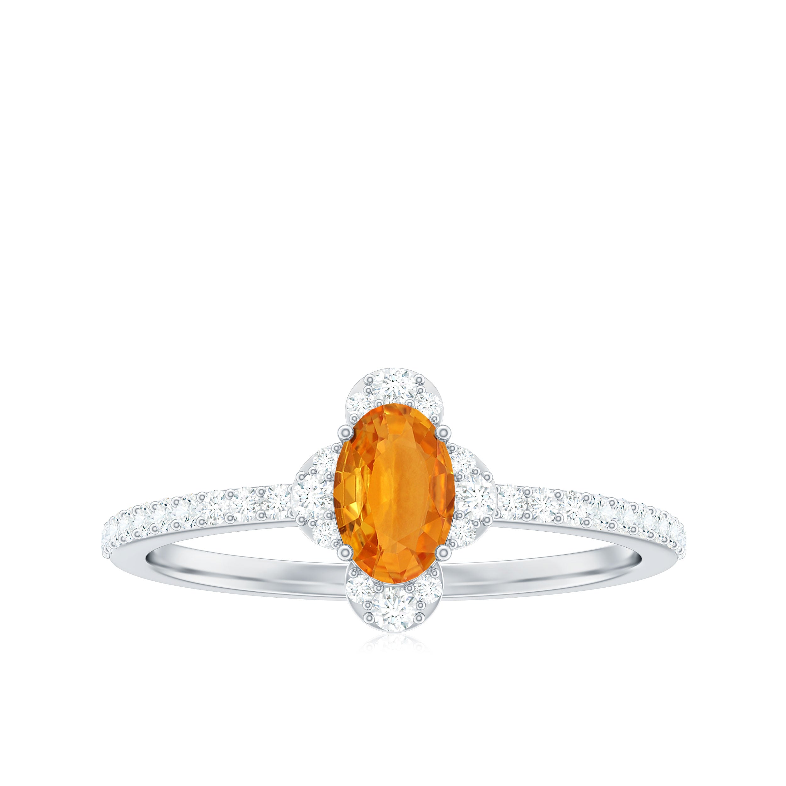 1 CT Oval Orange Sapphire Solitaire Ring with Diamond Halo Orange Sapphire - ( AAA ) - Quality - Rosec Jewels