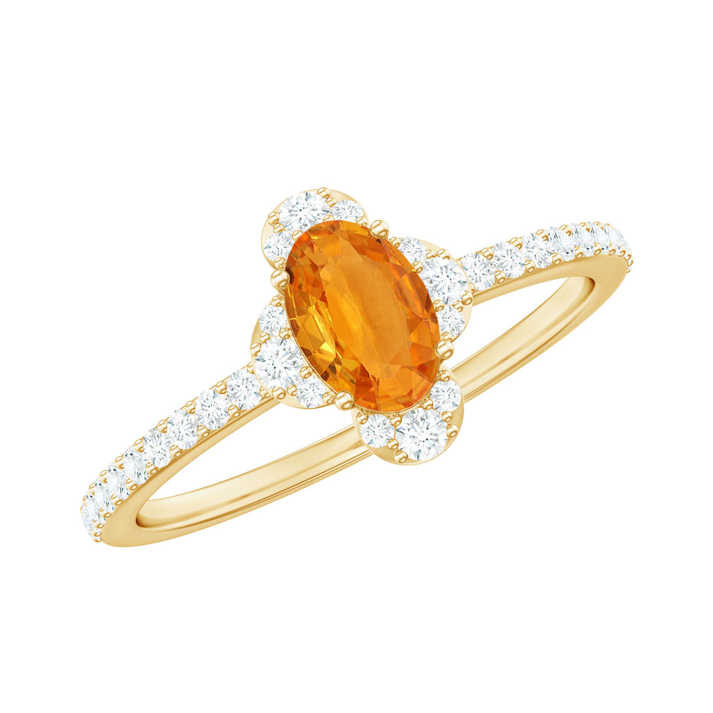1 CT Oval Orange Sapphire Solitaire Ring with Diamond Halo Orange Sapphire - ( AAA ) - Quality - Rosec Jewels