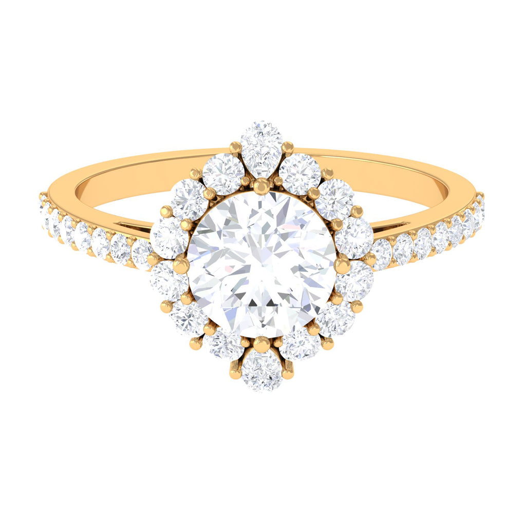 2.25 CT Zircon Halo Engagement Ring in Gold Zircon - ( AAAA ) - Quality - Rosec Jewels