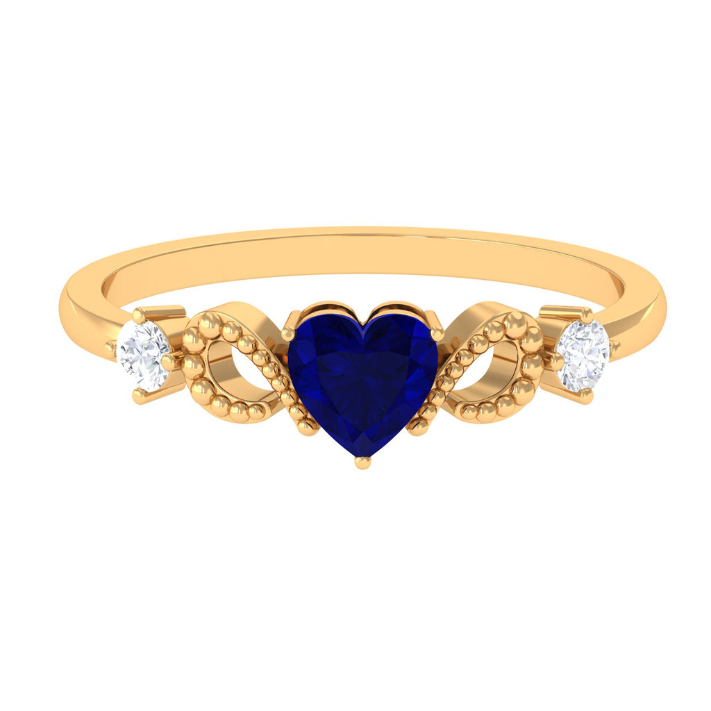 3/4 CT Minimal Blue Sapphire Heart Engagement Ring with Diamond Blue Sapphire - ( AAA ) - Quality - Rosec Jewels