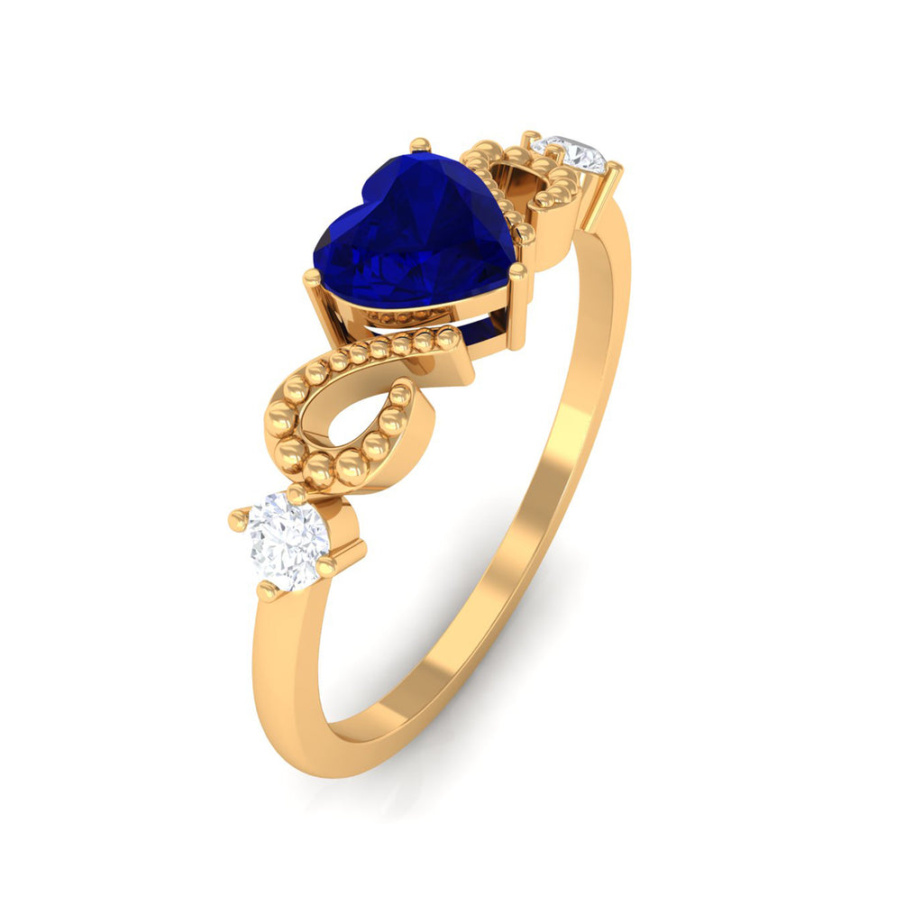 3/4 CT Minimal Blue Sapphire Heart Engagement Ring with Diamond Blue Sapphire - ( AAA ) - Quality - Rosec Jewels
