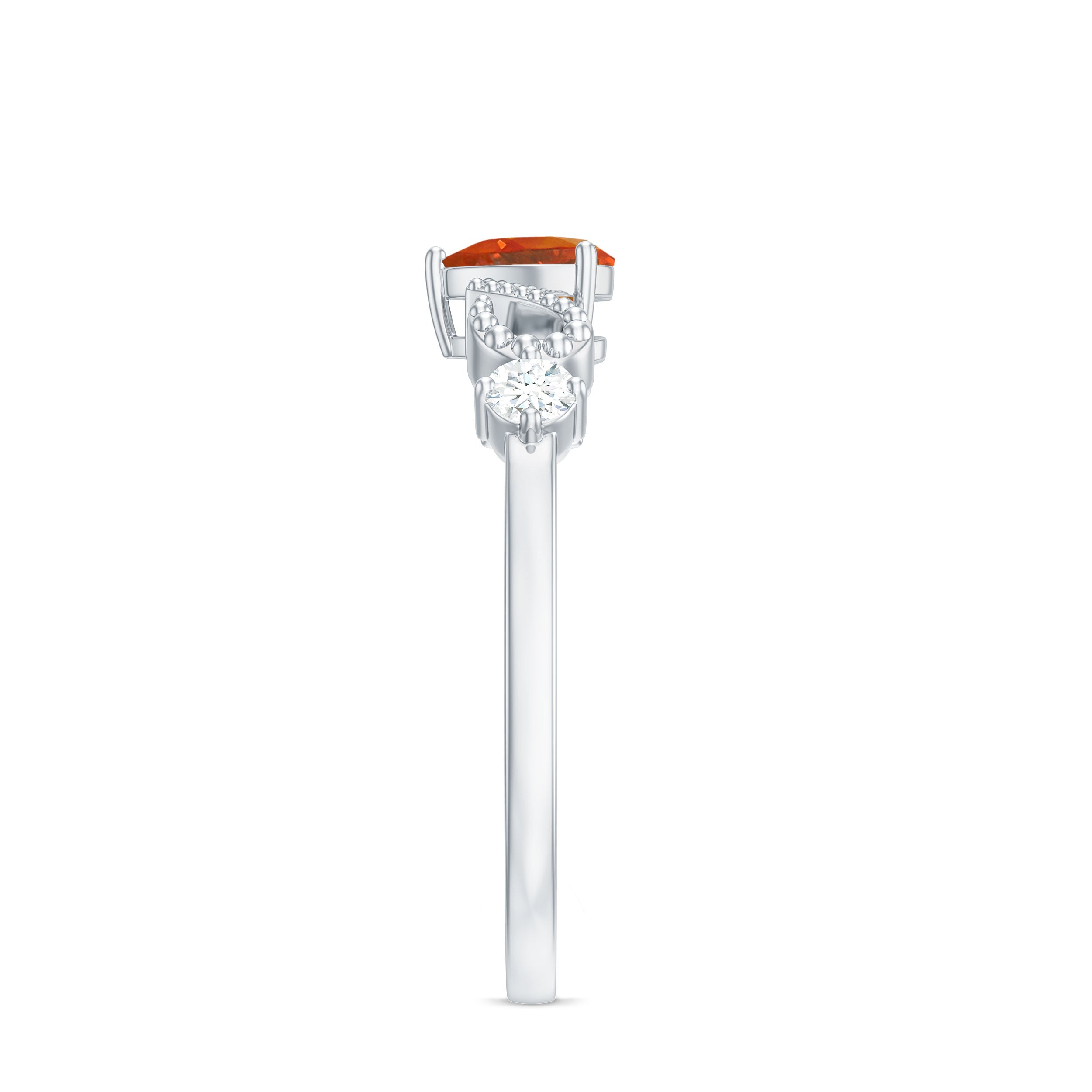 Lab Grown Orange Sapphire Heart Promise Ring with Diamond Lab Created Orange Sapphire - ( AAAA ) - Quality - Rosec Jewels