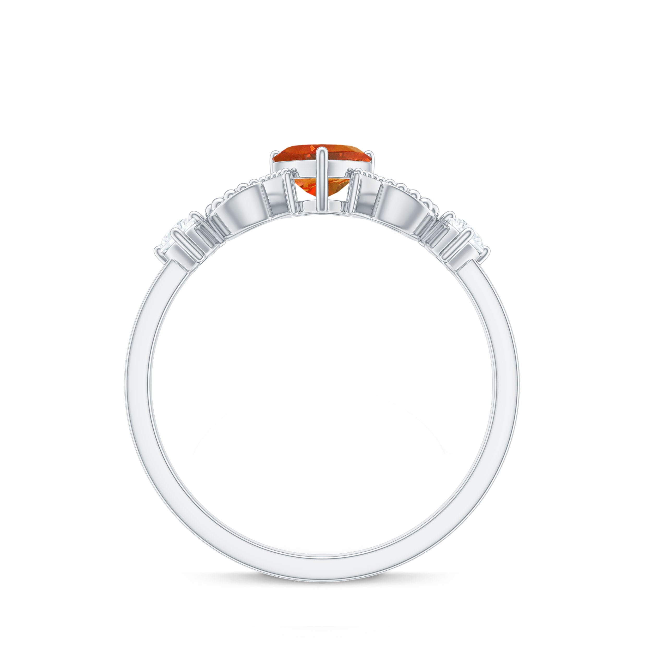 Lab Grown Orange Sapphire Heart Promise Ring with Diamond Lab Created Orange Sapphire - ( AAAA ) - Quality - Rosec Jewels