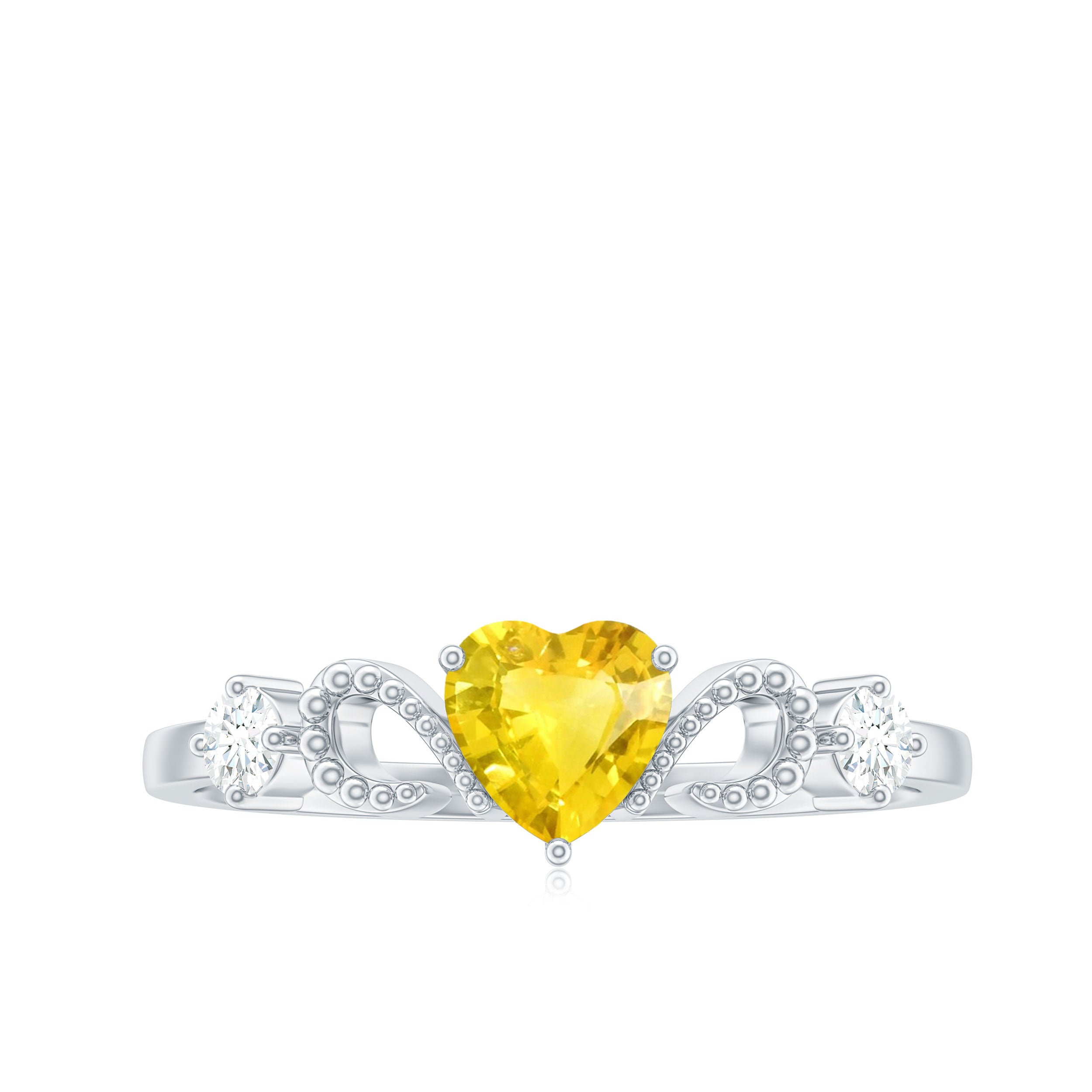 Yellow Sapphire Heart Engagement Ring with Diamond Yellow Sapphire - ( AAA ) - Quality - Rosec Jewels
