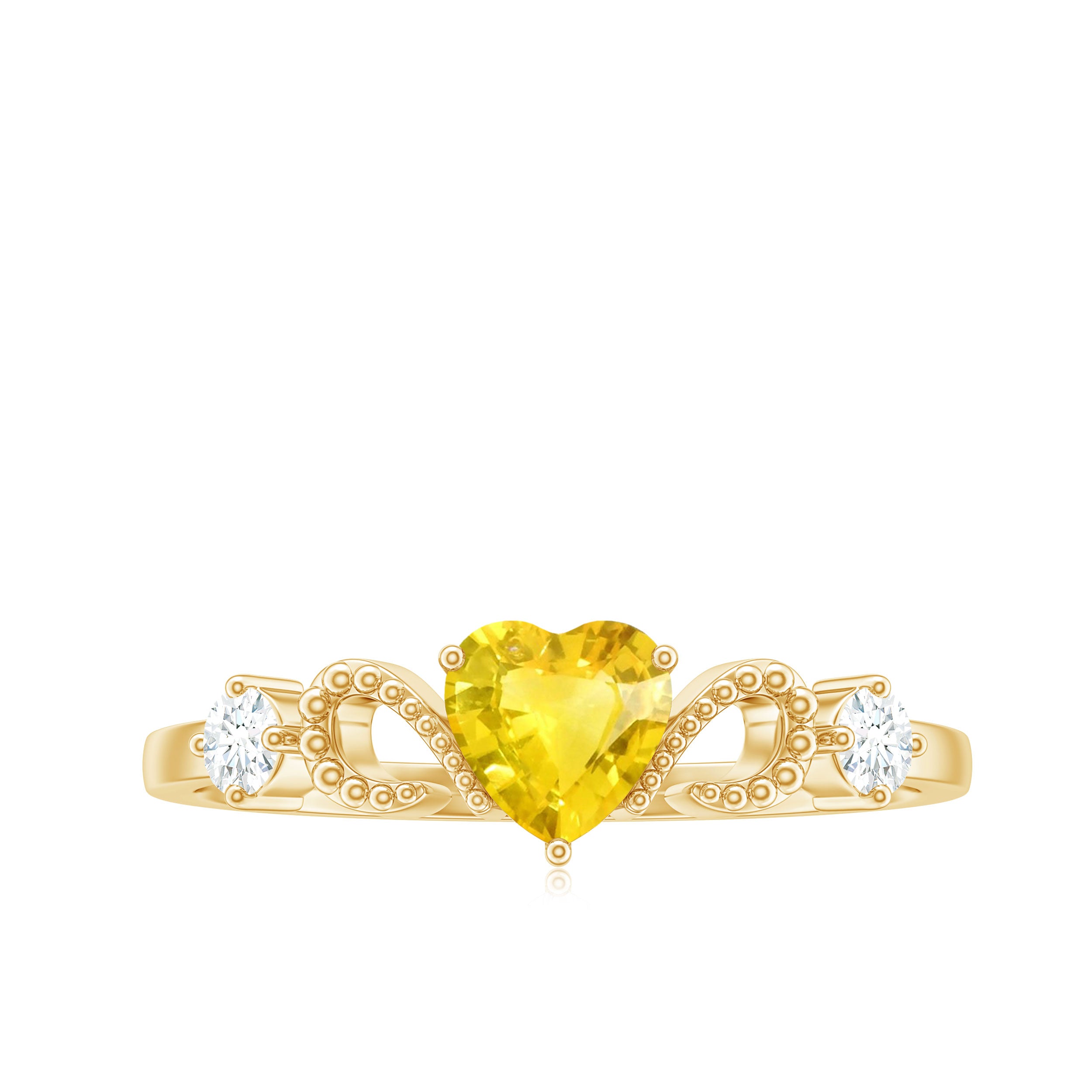 Yellow Sapphire Heart Engagement Ring with Diamond Yellow Sapphire - ( AAA ) - Quality - Rosec Jewels