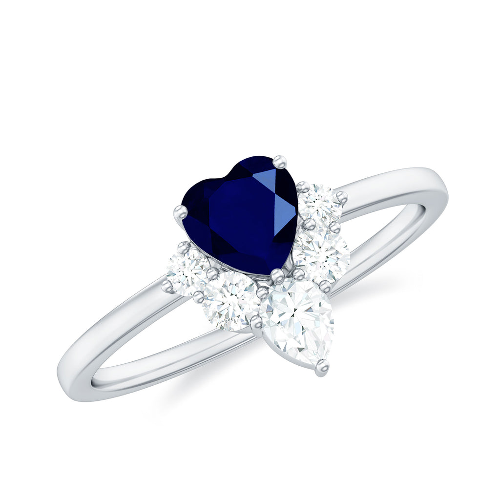 1 CT Heart Blue Sapphire Promise Ring with Diamond Accent Blue Sapphire - ( AAA ) - Quality - Rosec Jewels