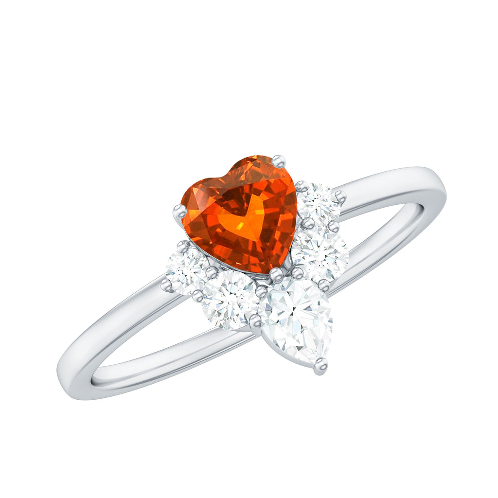 Prong Set Created Orange Sapphire Heart Ring with Diamond Lab Created Orange Sapphire - ( AAAA ) - Quality - Rosec Jewels