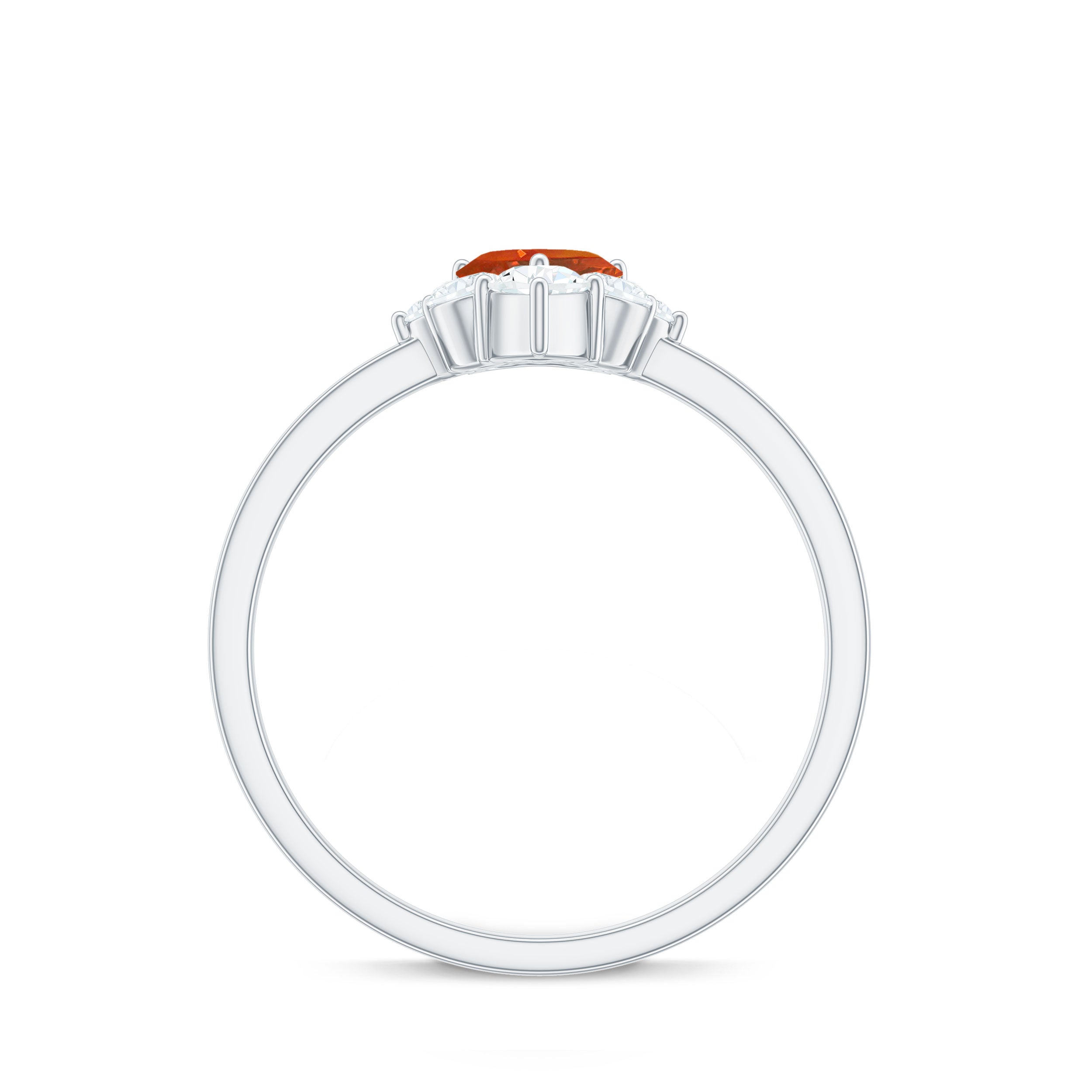 Prong Set Created Orange Sapphire Heart Ring with Diamond Lab Created Orange Sapphire - ( AAAA ) - Quality - Rosec Jewels