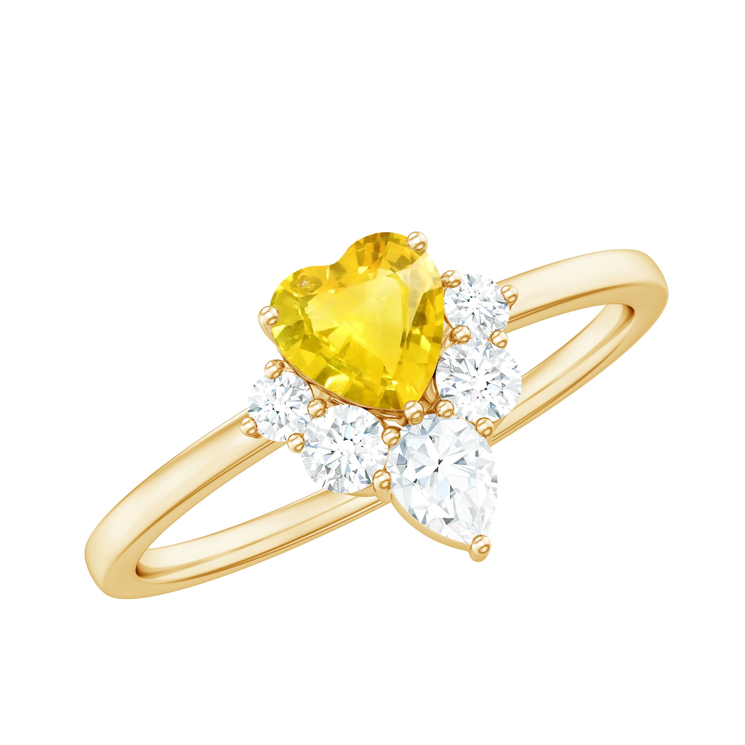 1 CT Yellow Sapphire Heart Engagement Ring with Moissanite Yellow Sapphire - ( AAA ) - Quality - Rosec Jewels