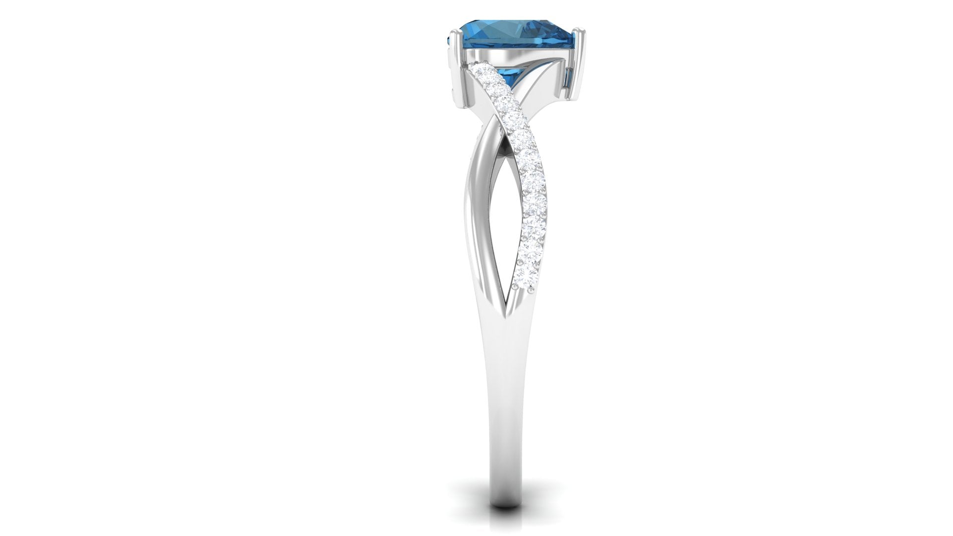 1.25 CT Heart Shape London Blue Topaz Crossover Ring with Diamond London Blue Topaz - ( AAA ) - Quality - Rosec Jewels