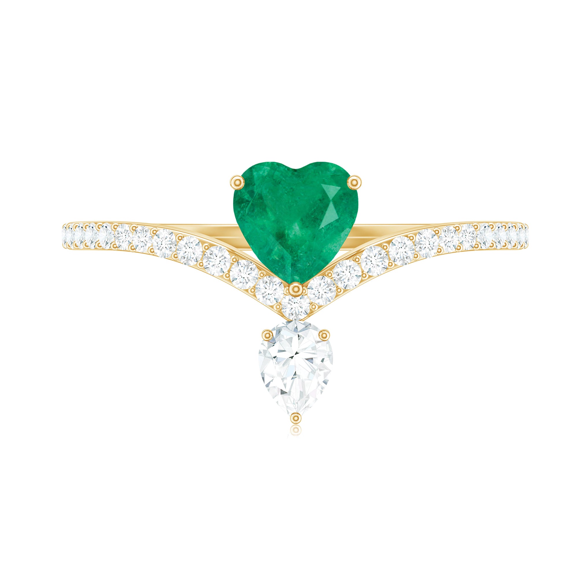 1 CT Heart Emerald Designer Solitaire Engagement Ring with Diamond Accent Emerald - ( AAA ) - Quality - Rosec Jewels