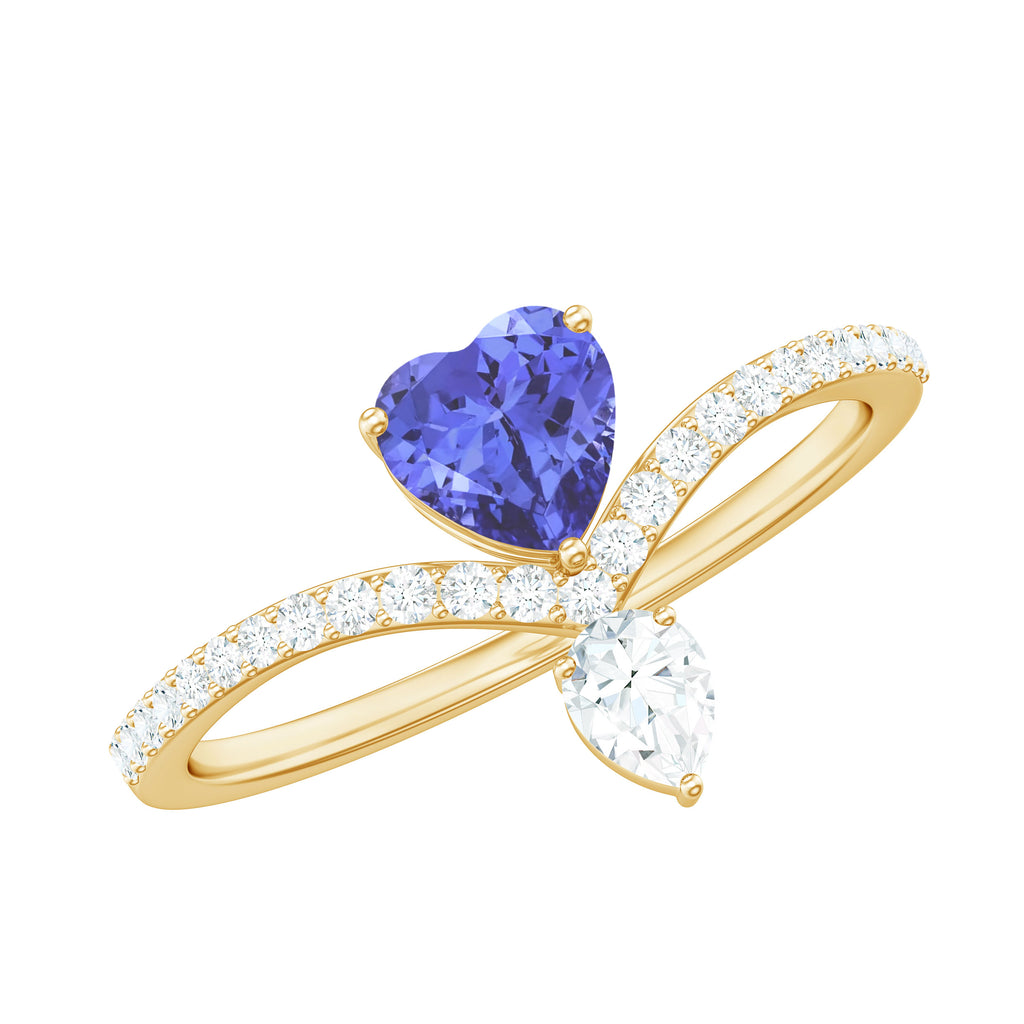 1 CT Heart Tanzanite Designer Solitaire Engagement Ring with Diamond Accent Tanzanite - ( AAA ) - Quality - Rosec Jewels