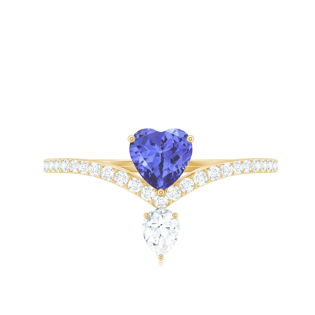 1 CT Heart Tanzanite Designer Solitaire Engagement Ring with Diamond Accent Tanzanite - ( AAA ) - Quality - Rosec Jewels