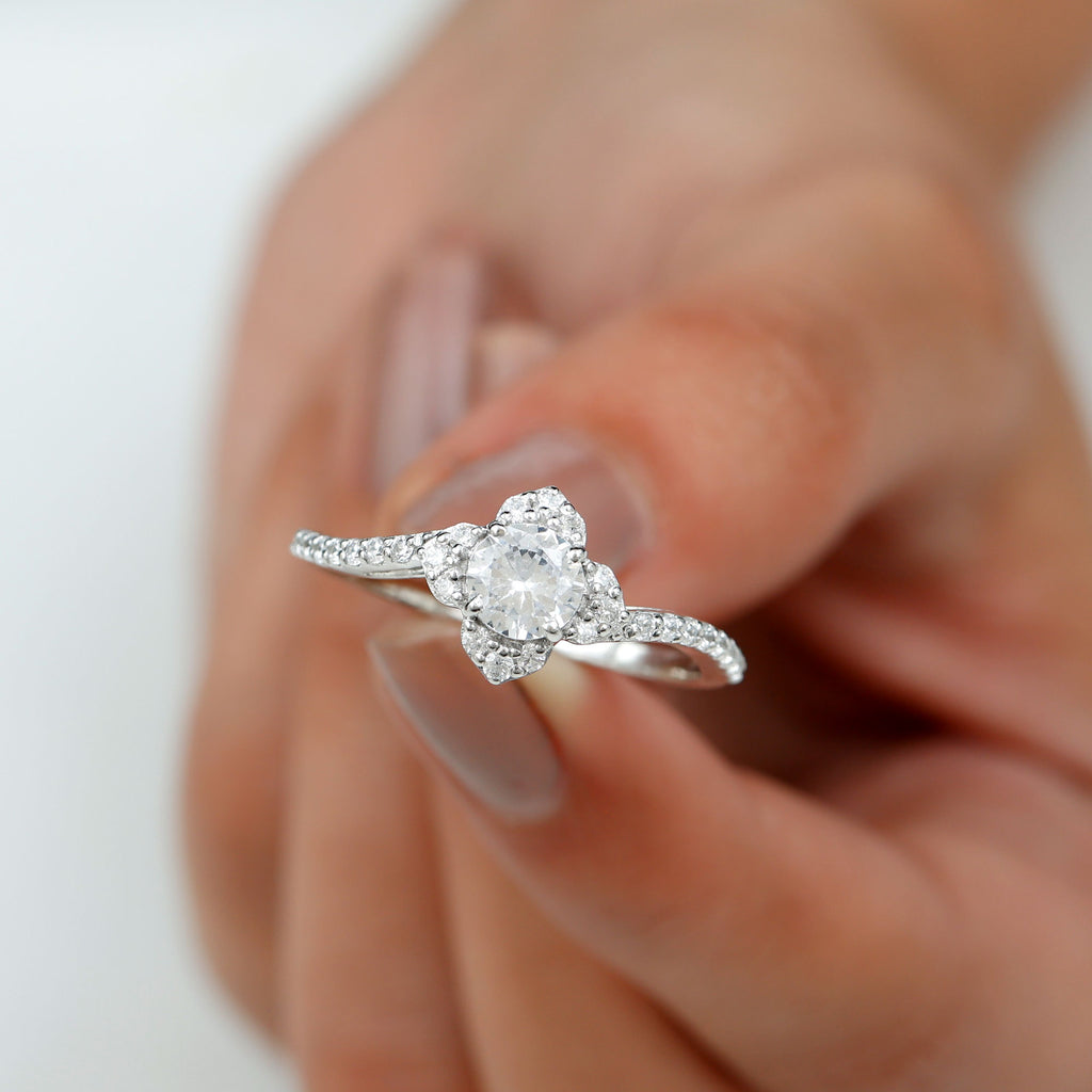 1.75 CT Bypass Shank Round Zircon Flower Engagement Ring Zircon - ( AAAA ) - Quality - Rosec Jewels