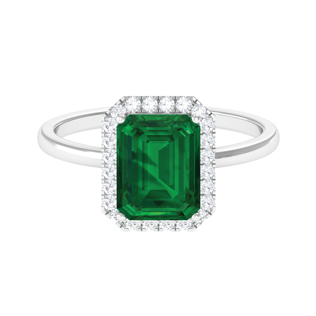 Lab Grown Emerald Octagon Statement Engagement Ring with Diamond Halo Lab Created Emerald - ( AAAA ) - Quality - Rosec Jewels