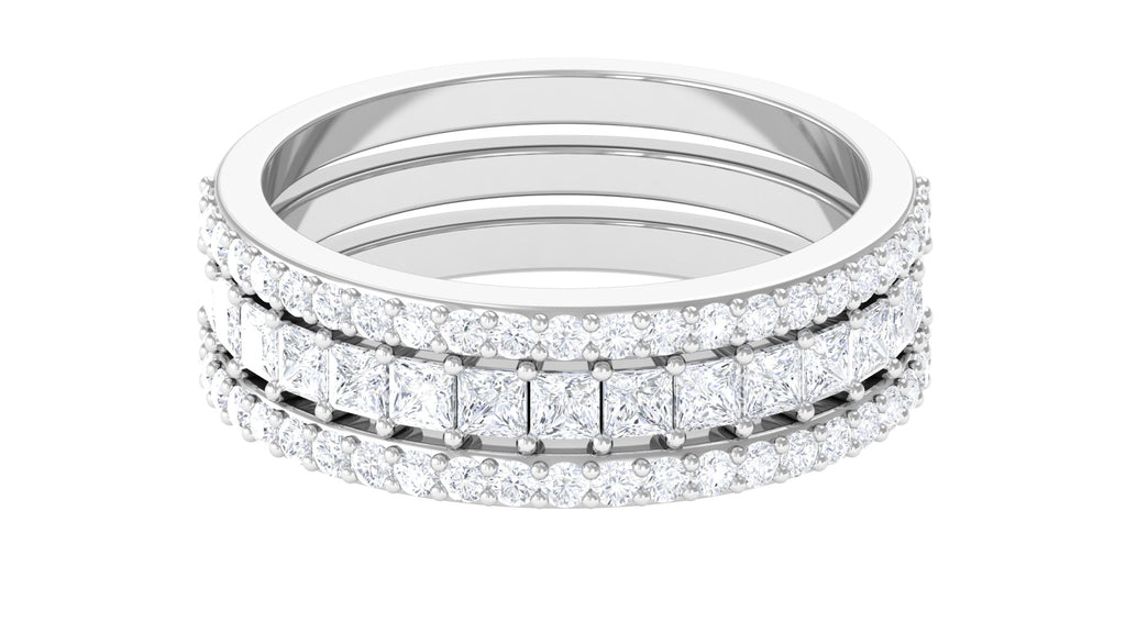 Zircon Stackable Band Ring Set of 3 Zircon - ( AAAA ) - Quality - Rosec Jewels