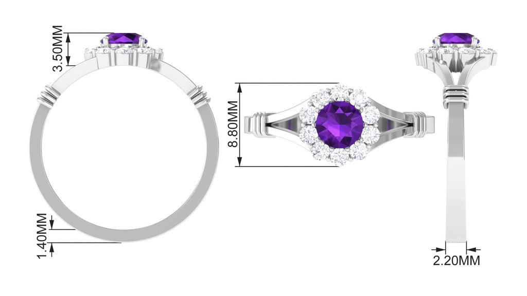 1 CT Amethyst and Diamond Halo Split Shank Ring Amethyst - ( AAA ) - Quality - Rosec Jewels