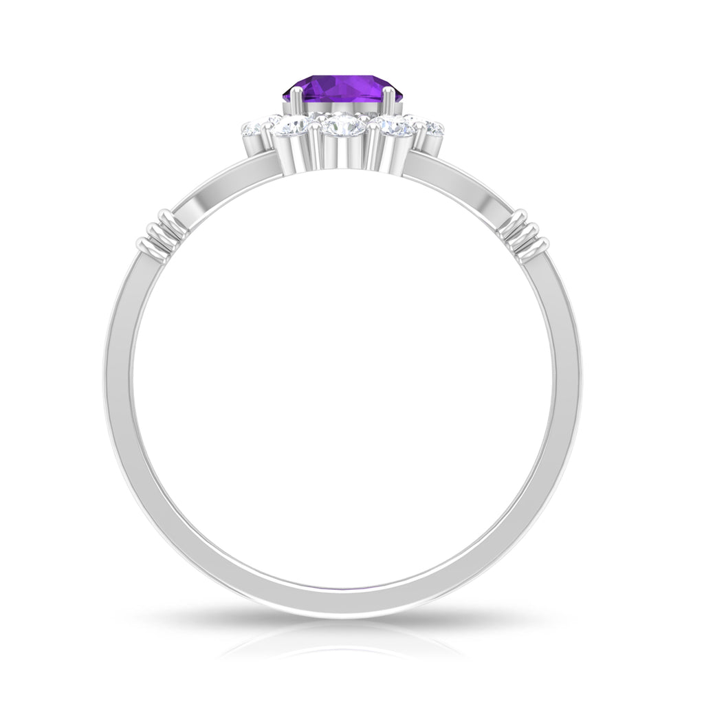 1 CT Amethyst and Diamond Halo Split Shank Ring Amethyst - ( AAA ) - Quality - Rosec Jewels