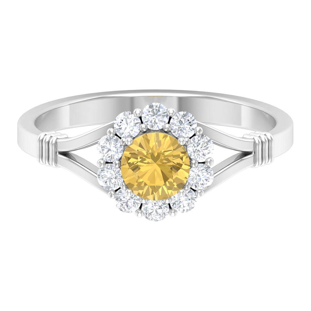 1 CT Split Shank Citrine Flower Engagement Ring with Diamond Citrine - ( AAA ) - Quality - Rosec Jewels