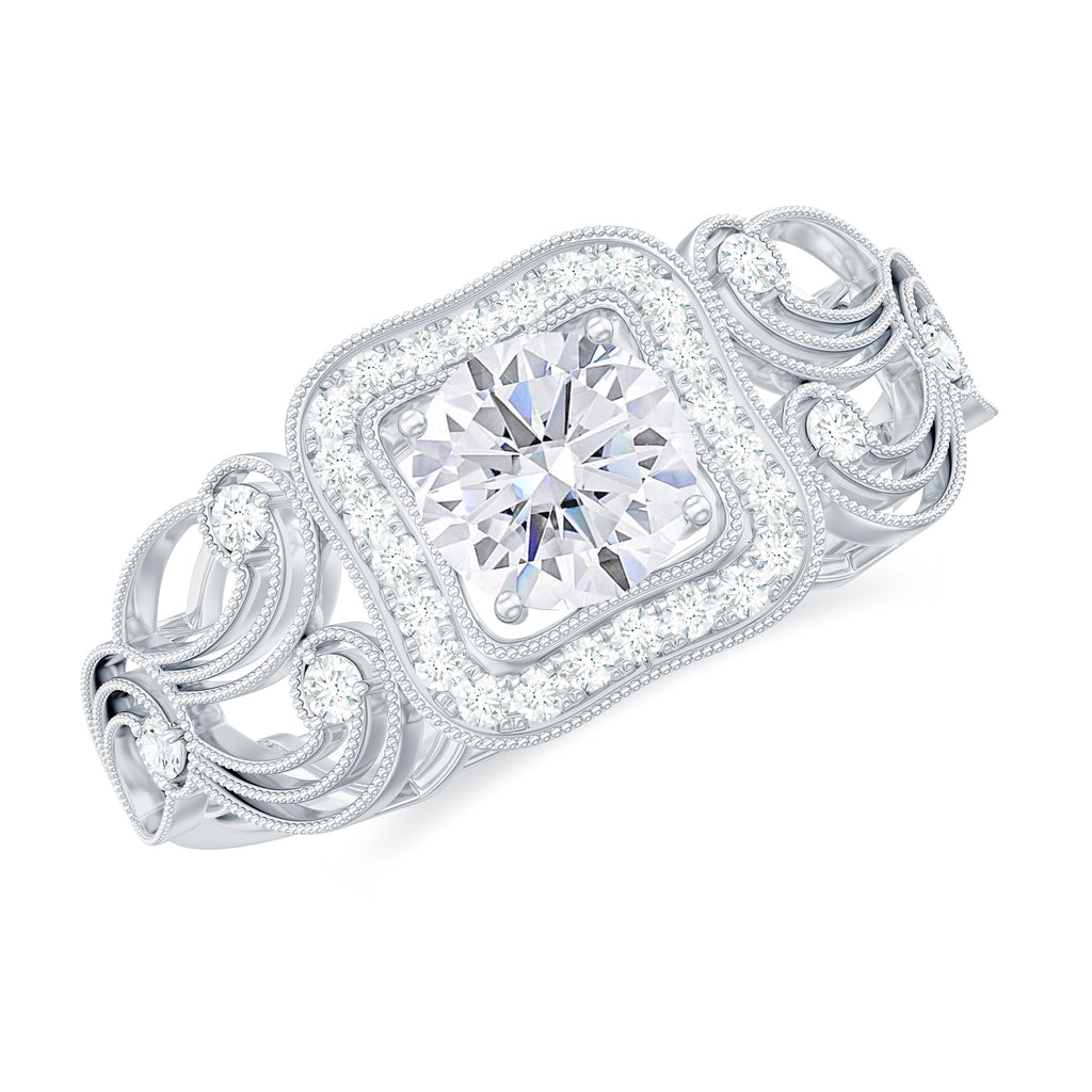 Milgrain Moissanite Art Deco Engagement Ring Moissanite - ( D-VS1 ) - Color and Clarity - Rosec Jewels