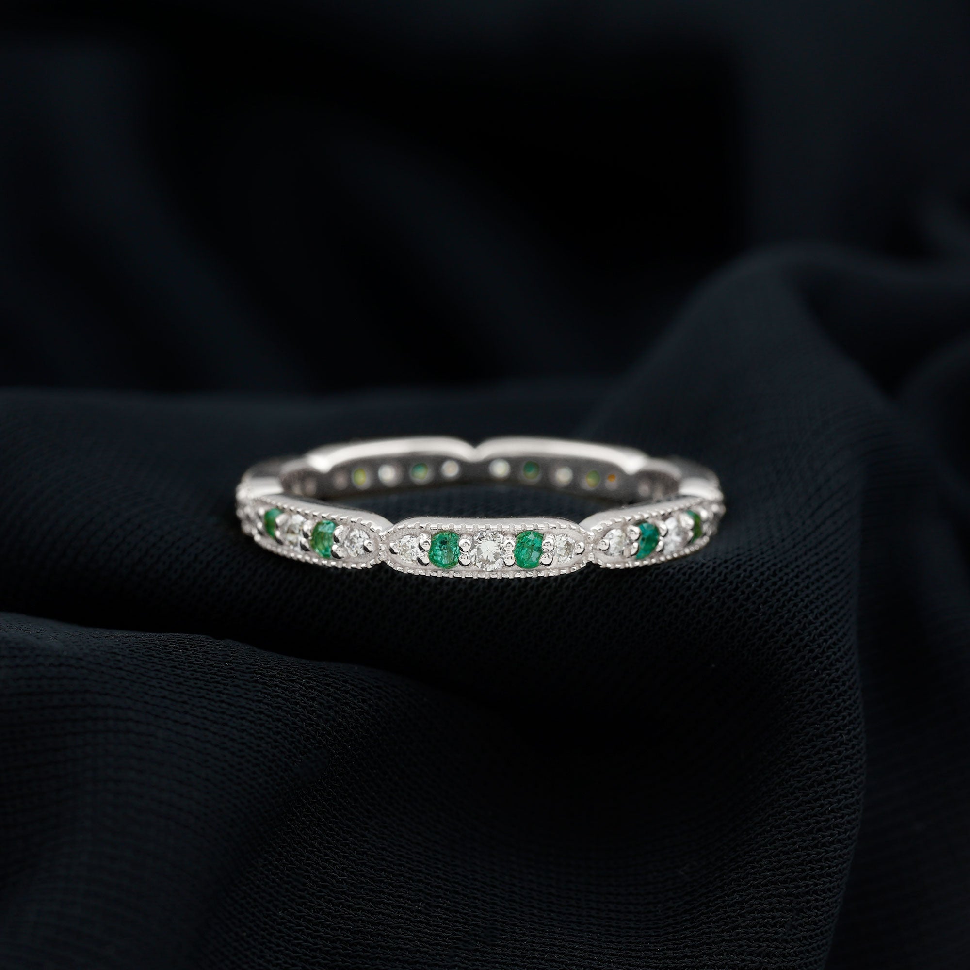 Emerald and Diamond Alternating Eternity Ring Emerald - ( AAA ) - Quality - Rosec Jewels