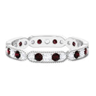 Garnet and Diamond Band Ring with Milgrain Details Garnet - ( AAA ) - Quality - Rosec Jewels