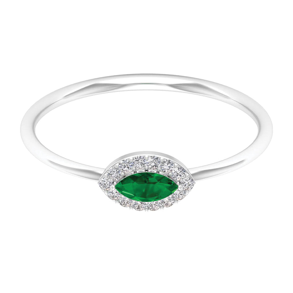 1/4 CT Dainty Emerald Ring with Diamond Halo Emerald - ( AAA ) - Quality - Rosec Jewels