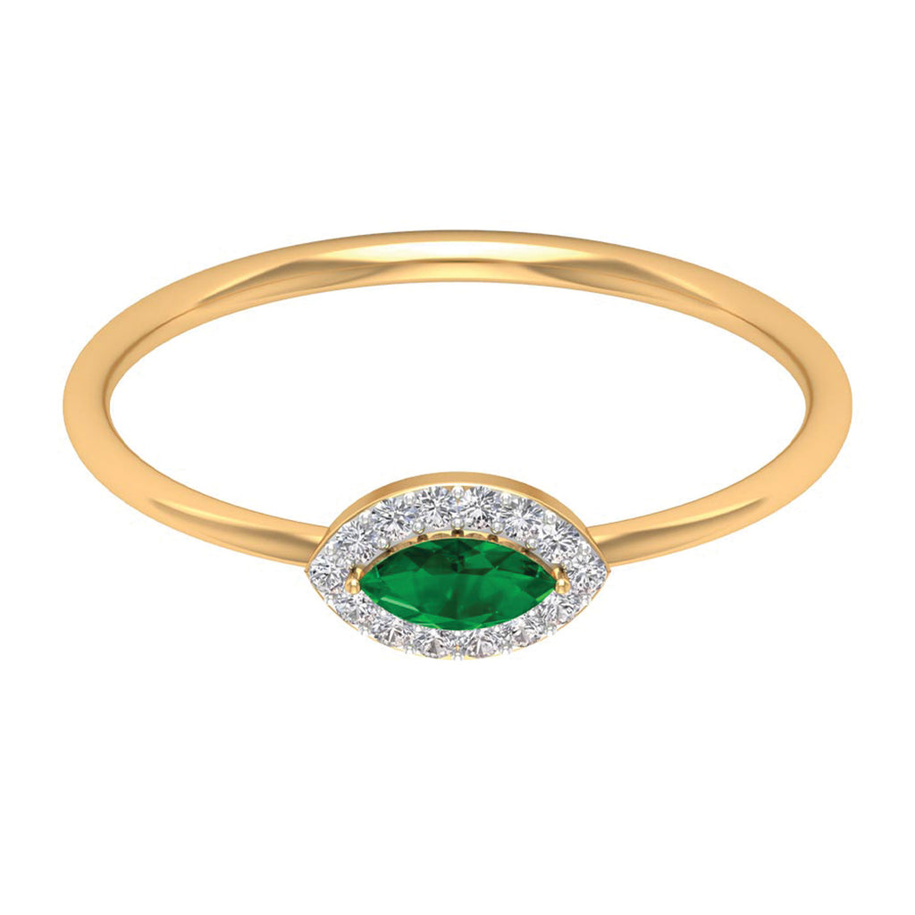1/4 CT Dainty Emerald Ring with Diamond Halo Emerald - ( AAA ) - Quality - Rosec Jewels