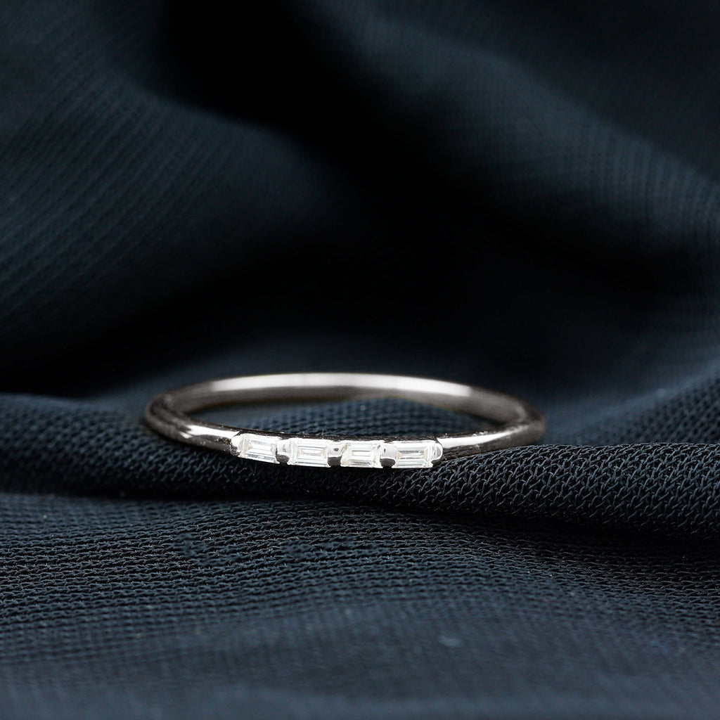 Baguette Cut Diamond Stackable Ring in Bar Setting