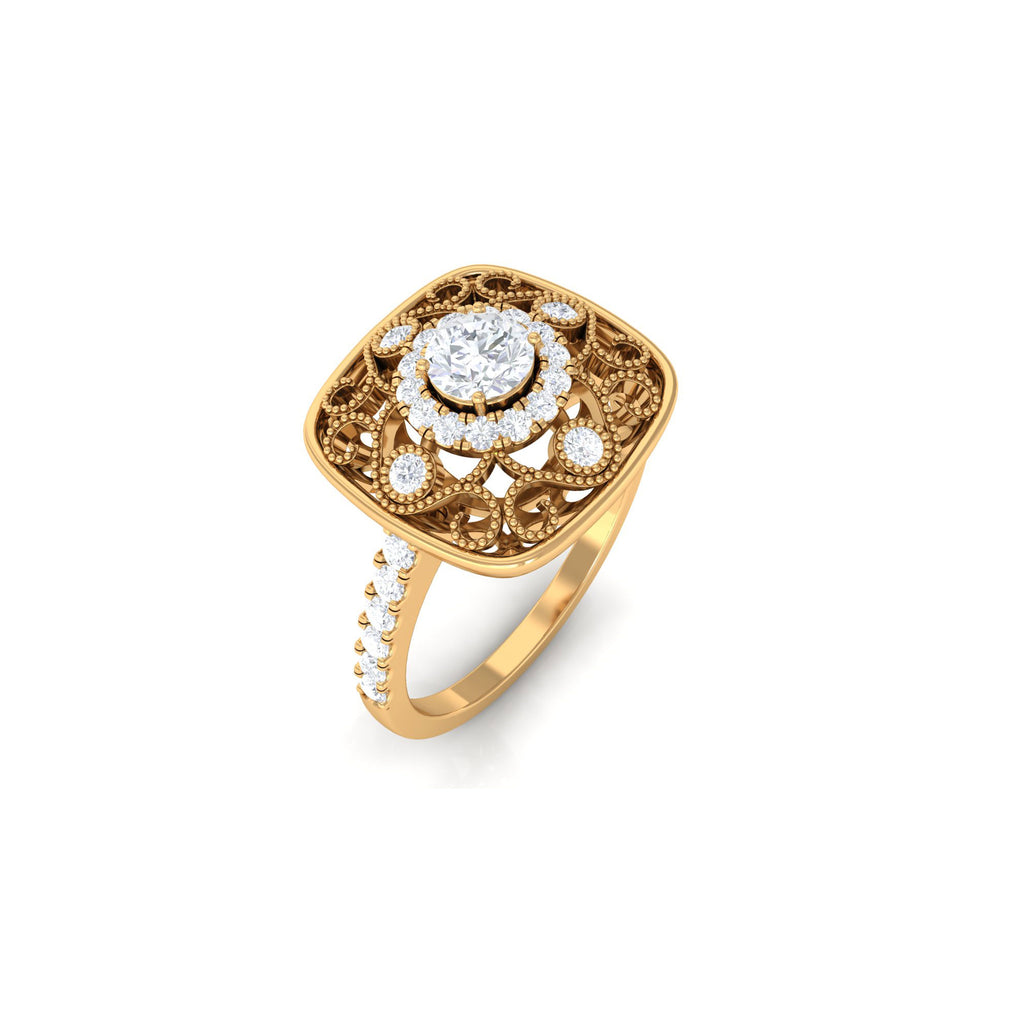Moissanite Statement Ring with Milgrain Detailing Moissanite - ( D-VS1 ) - Color and Clarity - Rosec Jewels