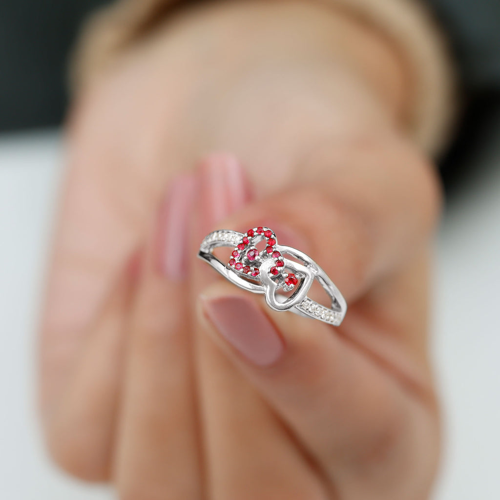 0.25 CT Interlock Heart Ring with Ruby and Moissanite in Gold Ruby - ( AAA ) - Quality - Rosec Jewels