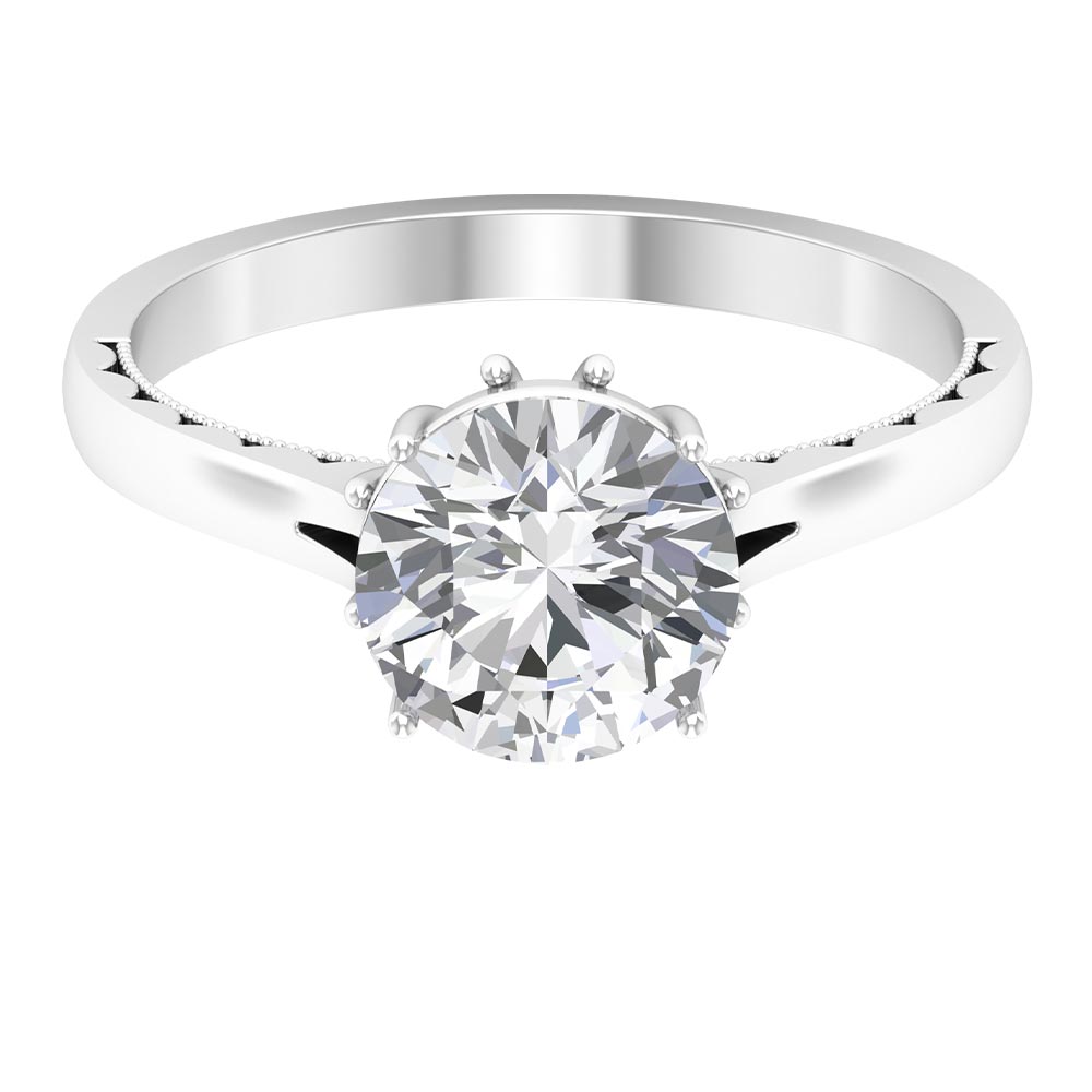 8 MM Round Cut Moissanite Solitaire Gold Ring with Milgrain Detailing Moissanite - ( D-VS1 ) - Color and Clarity - Rosec Jewels