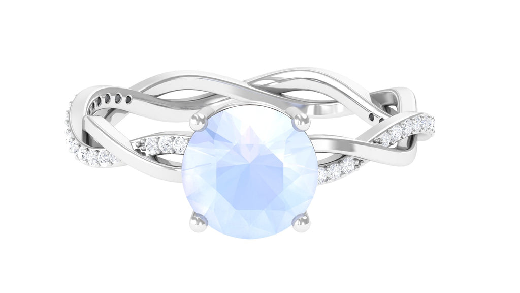 1 CT Moonstone Solitaire and Diamond Braided Engagement Ring Moonstone - ( AAA ) - Quality - Rosec Jewels