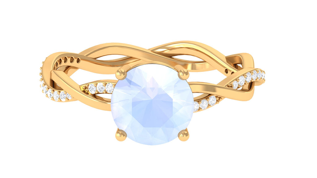 1 CT Moonstone Solitaire and Diamond Braided Engagement Ring Moonstone - ( AAA ) - Quality - Rosec Jewels