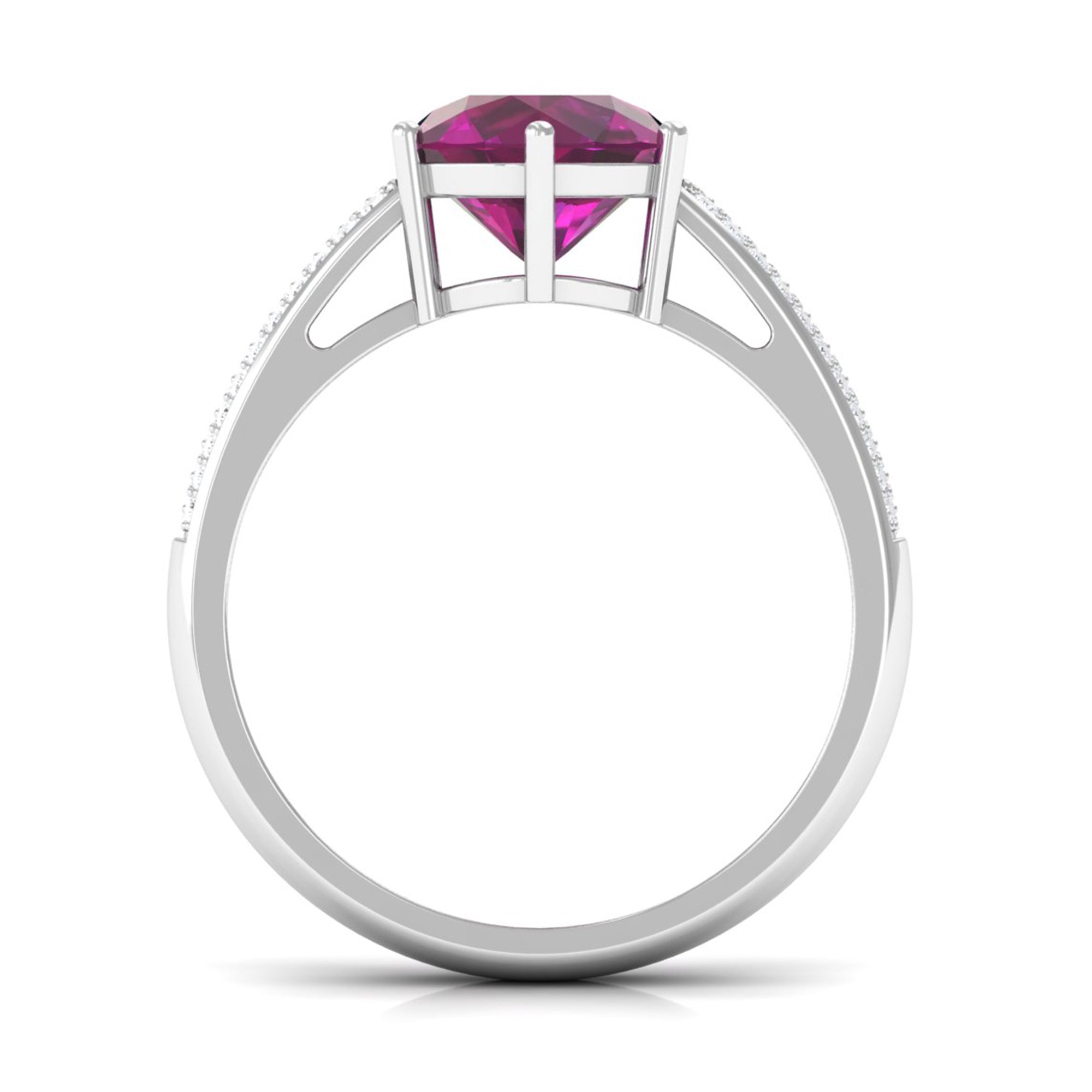 Round Rhodolite Solitaire Ring with Diamond Side Stones Rhodolite - ( AAA ) - Quality - Rosec Jewels