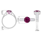 Round Rhodolite Solitaire Ring with Diamond Side Stones Rhodolite - ( AAA ) - Quality - Rosec Jewels