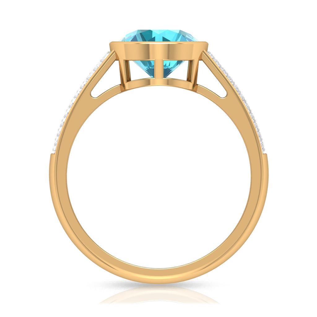2.50 CT Bezel Set Swiss Blue Topaz Engagement Ring with Diamond Side Stones Swiss Blue Topaz - ( AAA ) - Quality - Rosec Jewels