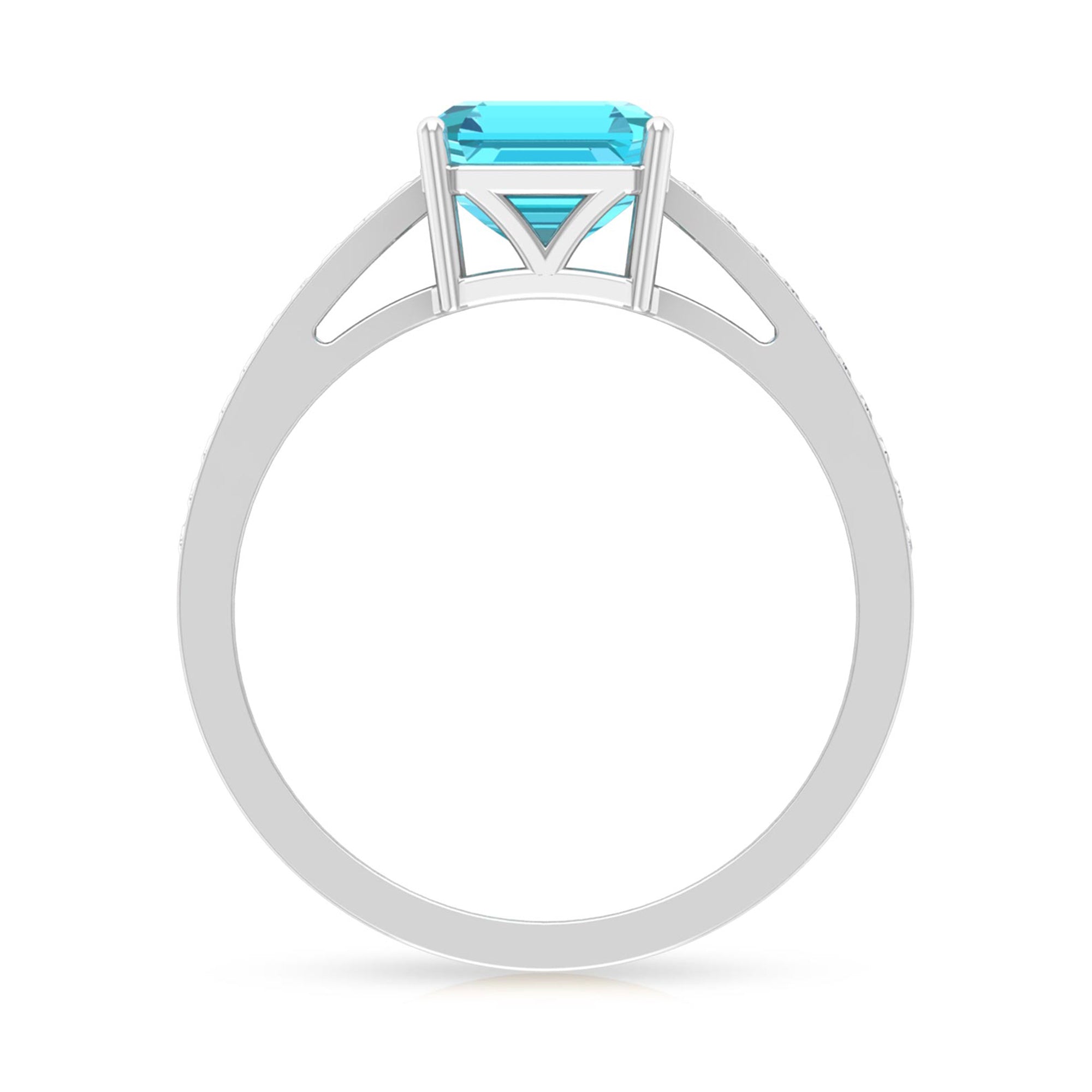 7 MM Asscher Cut Swiss Blue Topaz Ring and Diamond in Channel Setting Swiss Blue Topaz - ( AAA ) - Quality - Rosec Jewels